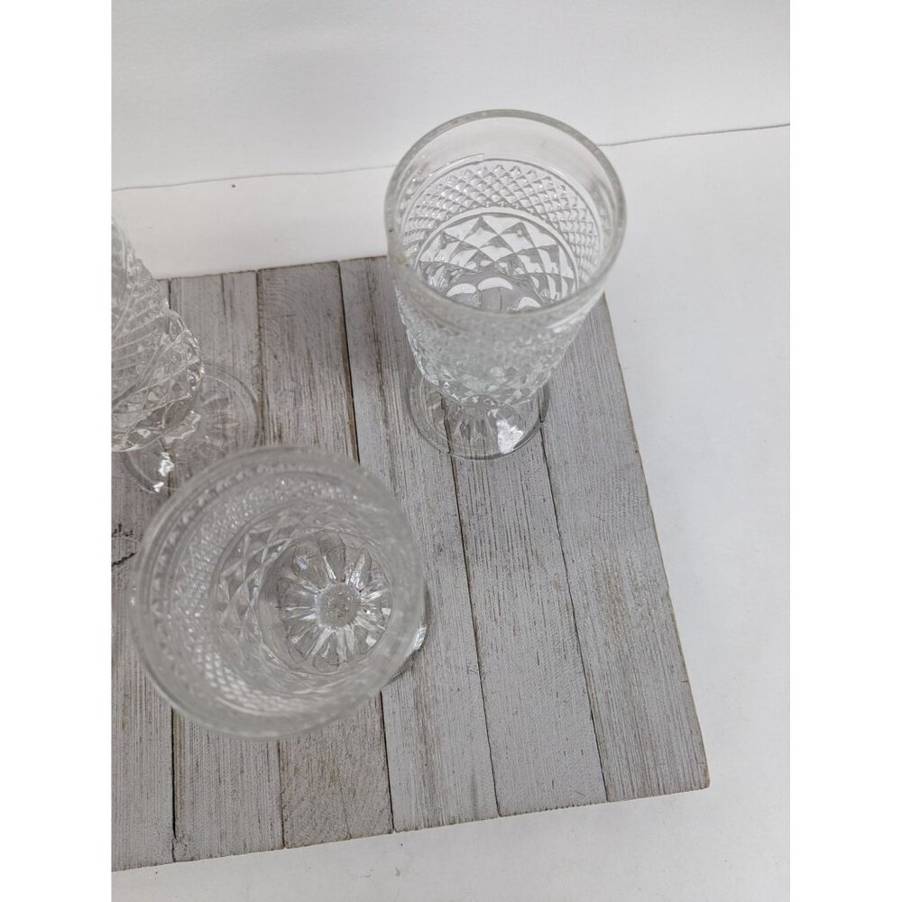 Set 4 Wexford Anchor Hocking Glass Water Goblets 6 5/8" Diamond Cut Stemmed - Picture 4 of 6